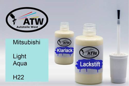 Mitsubishi, Light Aqua, H22: 20ml Lackstift + 20ml Klarlack - Set, von ATW Autoteile West.